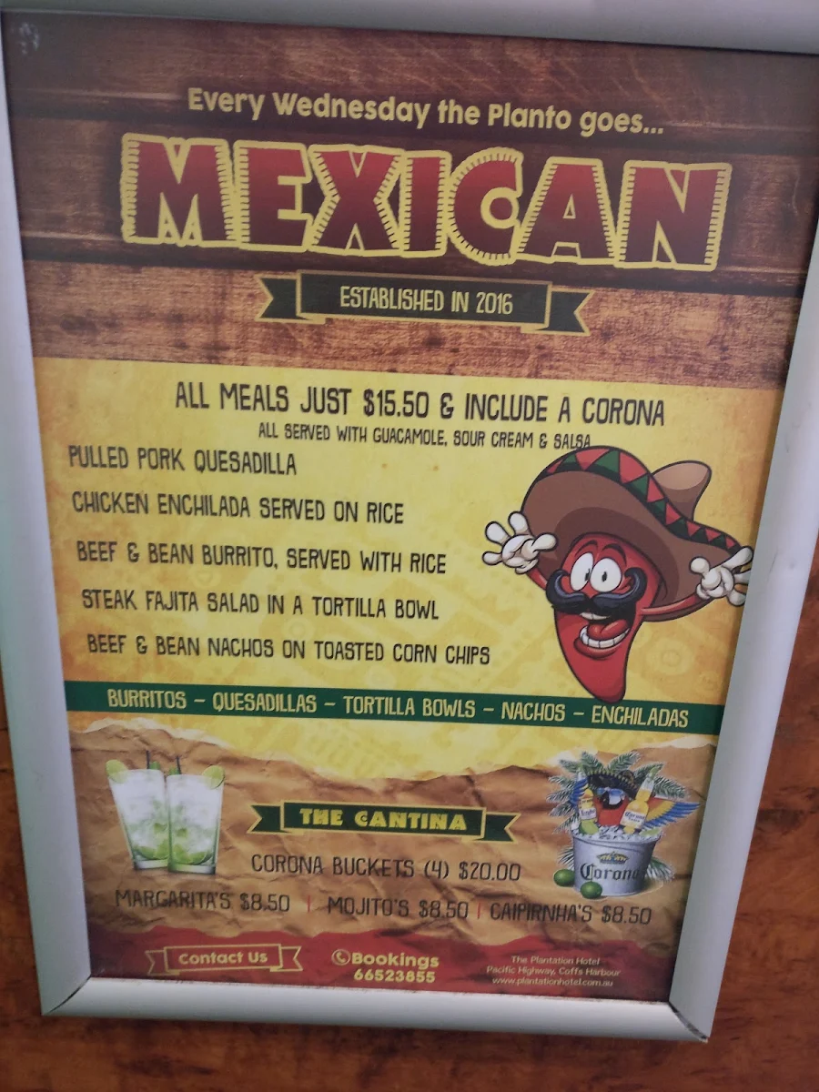 Menu, Plantation Hotel