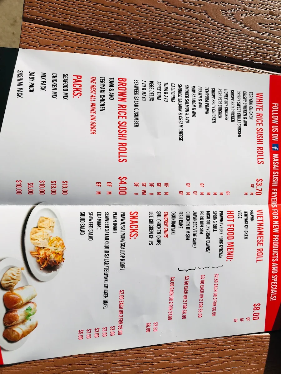 Menu, wasai sushi fryers