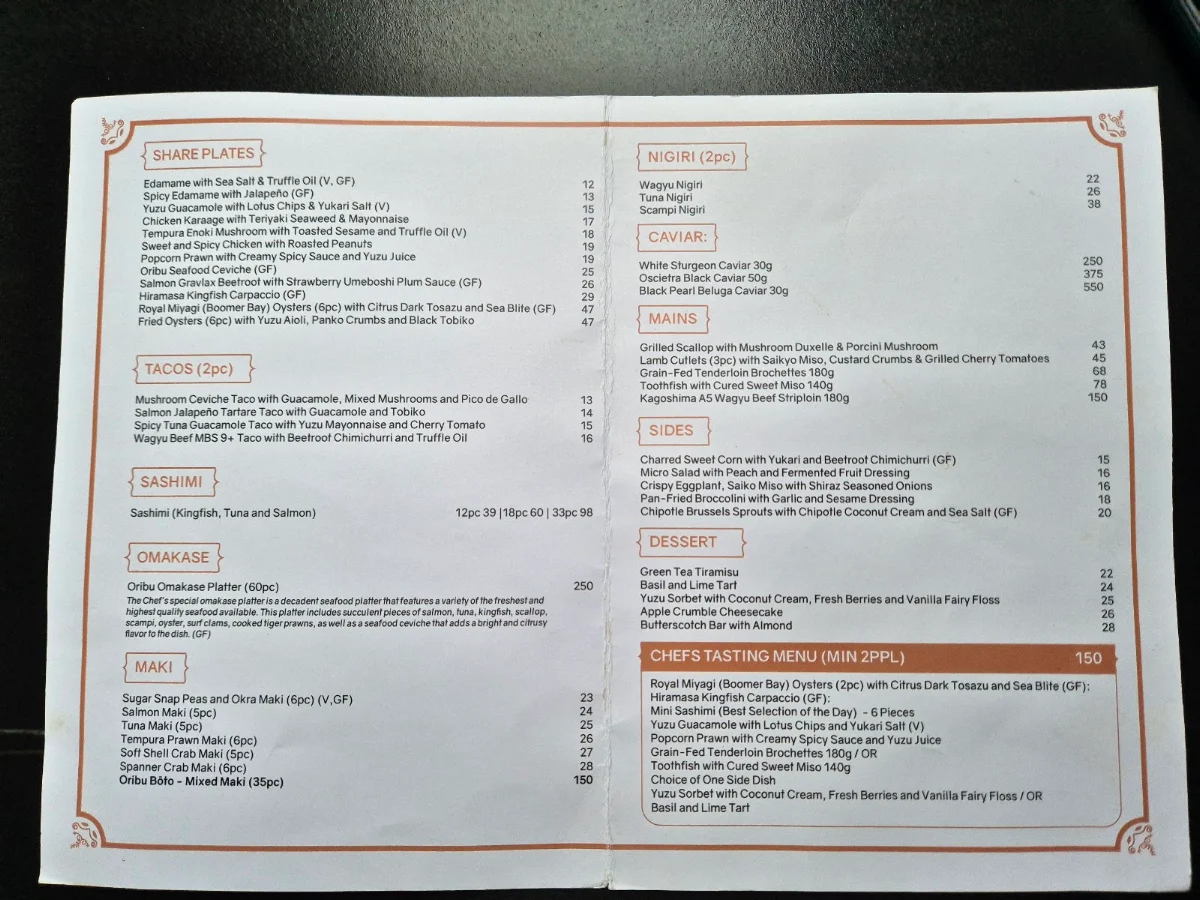 Menu, ORIBU オリーブ