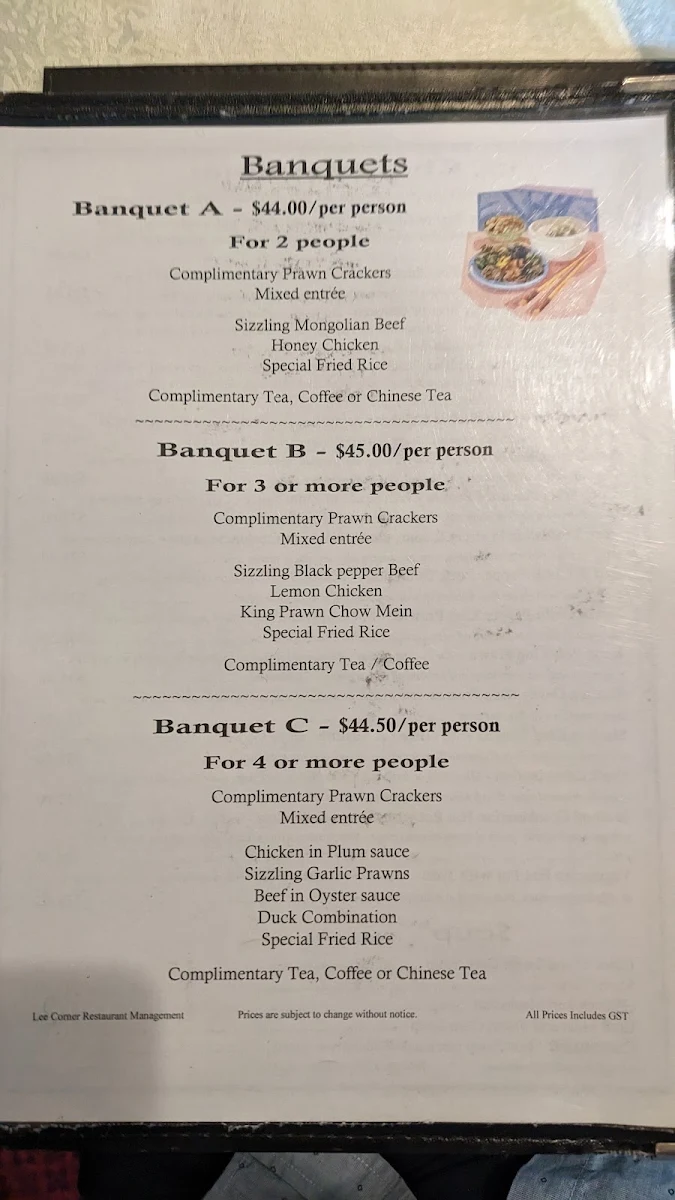 Menu, Lee Corner Chinese Restaurant