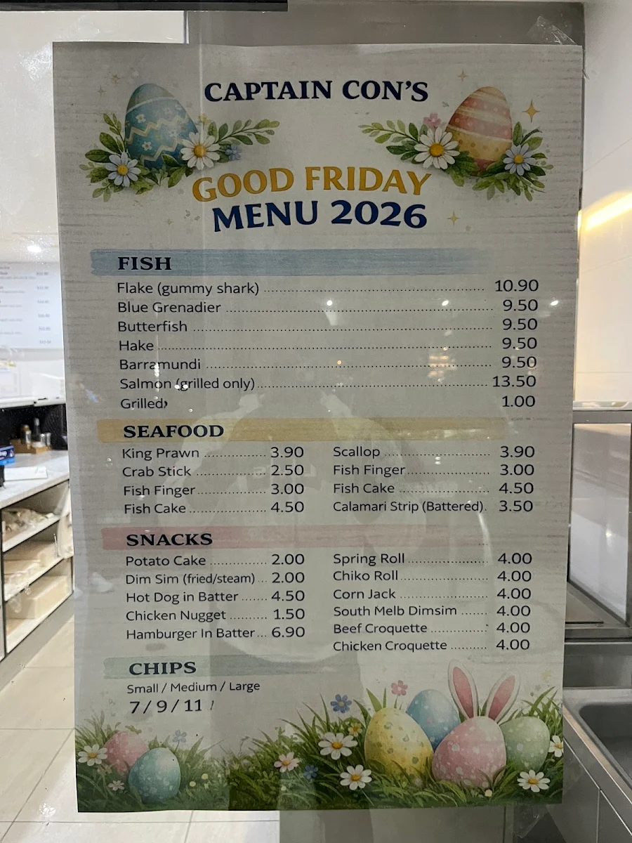 Menu, Captain Con's Fish and Chips