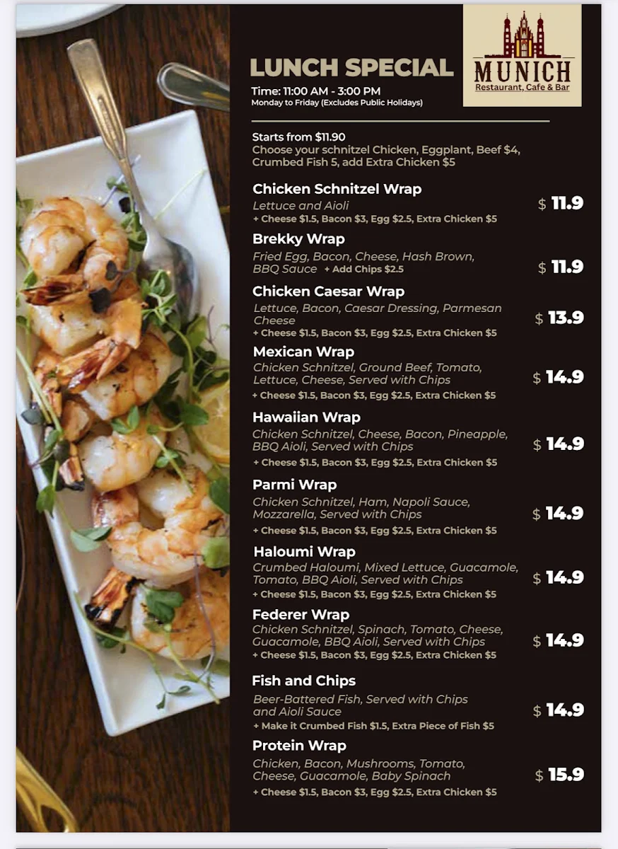 Menu, The Munich Cafe & Restaurant Golden Grove