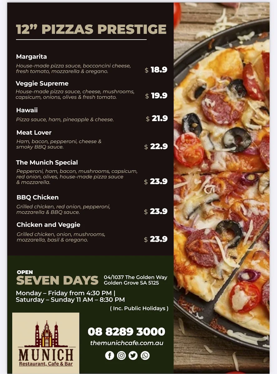 Menu, The Munich Cafe & Restaurant Golden Grove