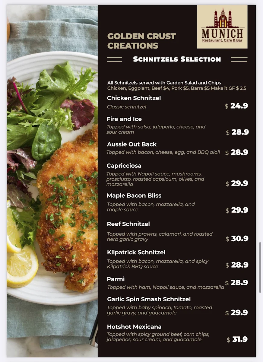 Menu, The Munich Cafe & Restaurant Golden Grove