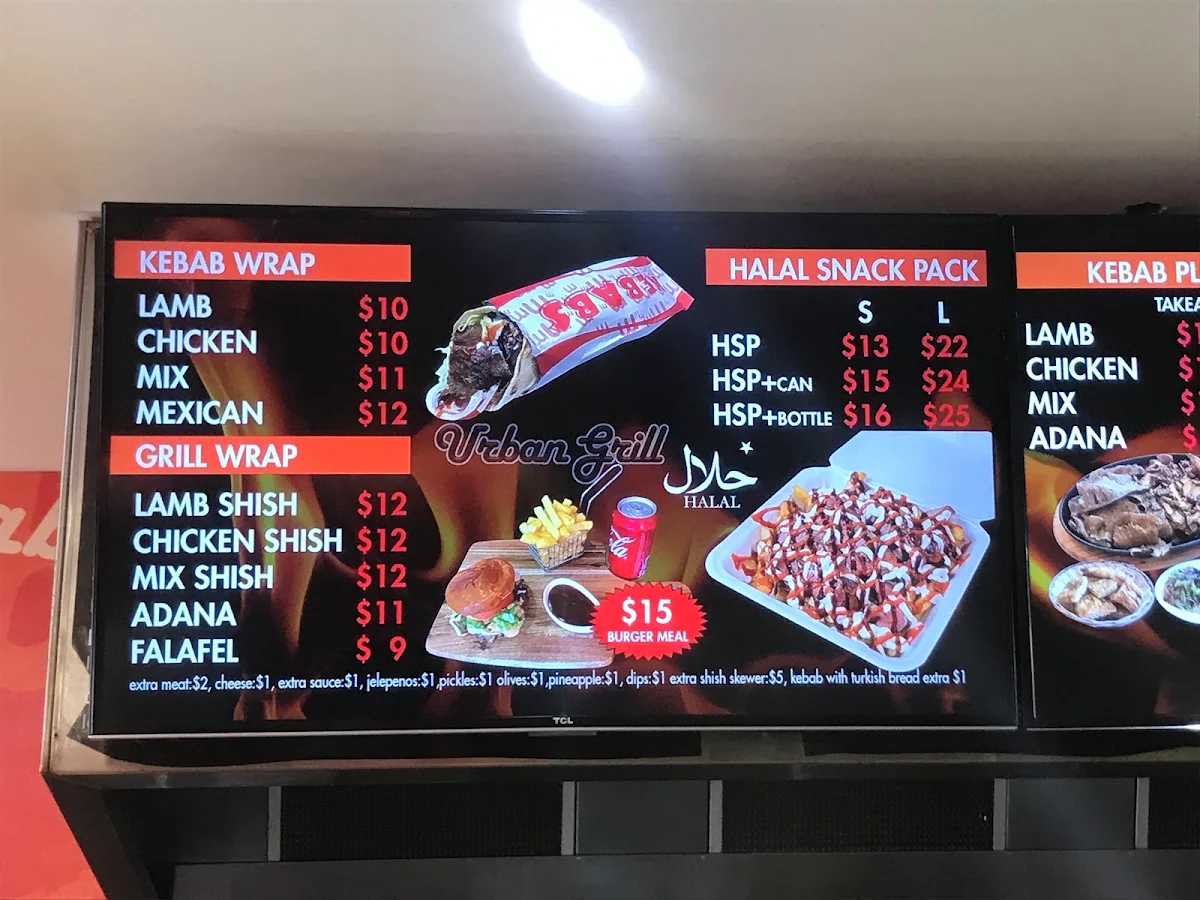 Menu, Urban Grill Kebabs