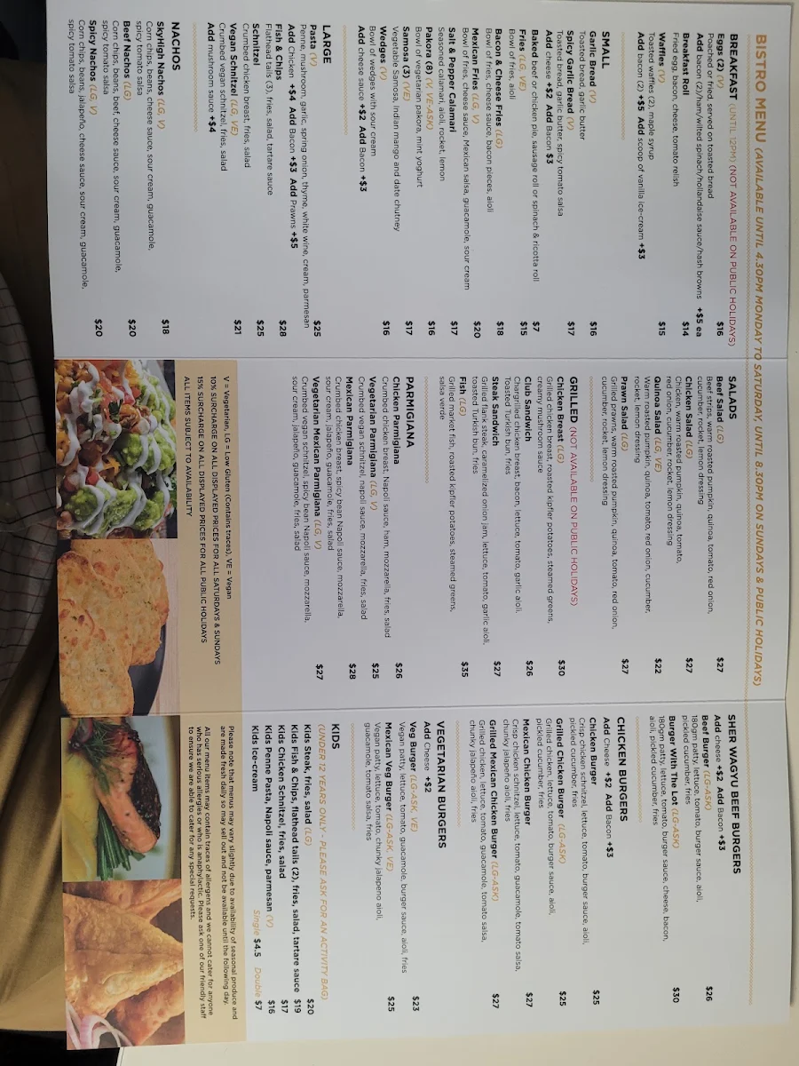 Menu, SkyHigh Mount Dandenong