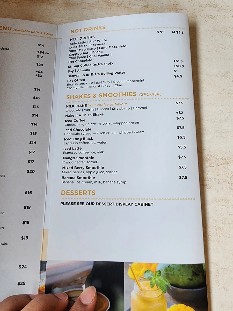 Menu, SkyHigh Mount Dandenong