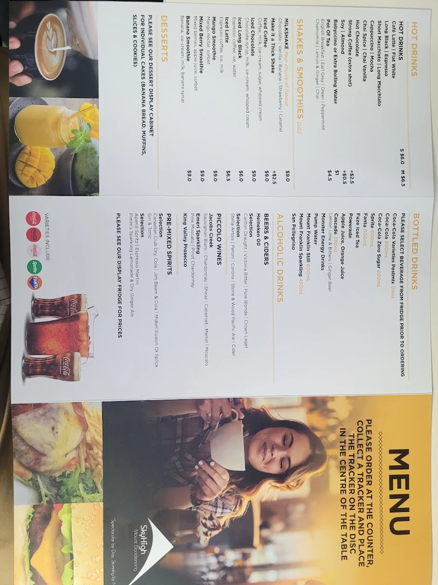 Menu, SkyHigh Mount Dandenong