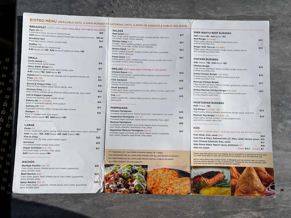 Menu, SkyHigh Mount Dandenong