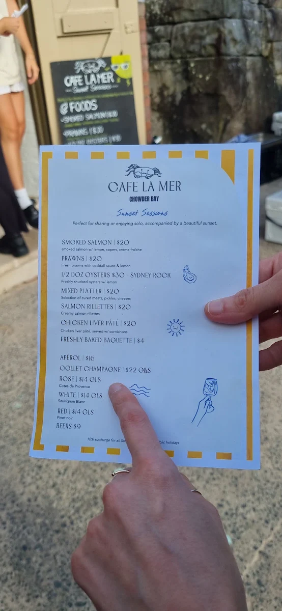Menu, Cafe La Mer Chowder Bay
