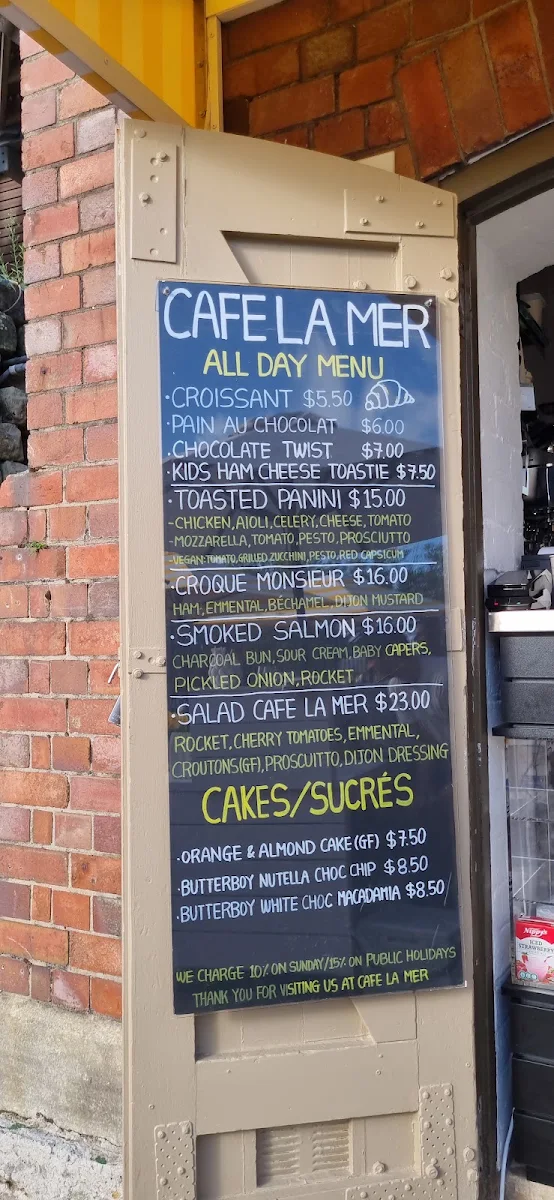 Menu, Cafe La Mer Chowder Bay