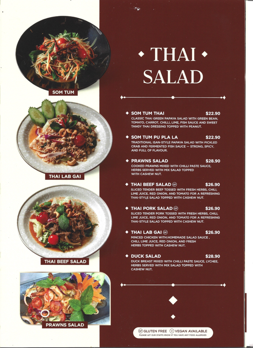 Menu, Kang Thai