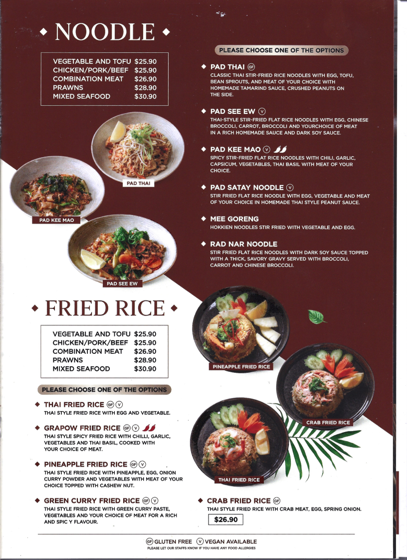 Menu, Kang Thai