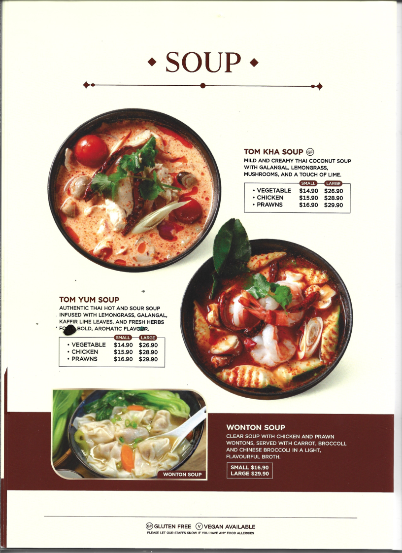 Menu, Kang Thai