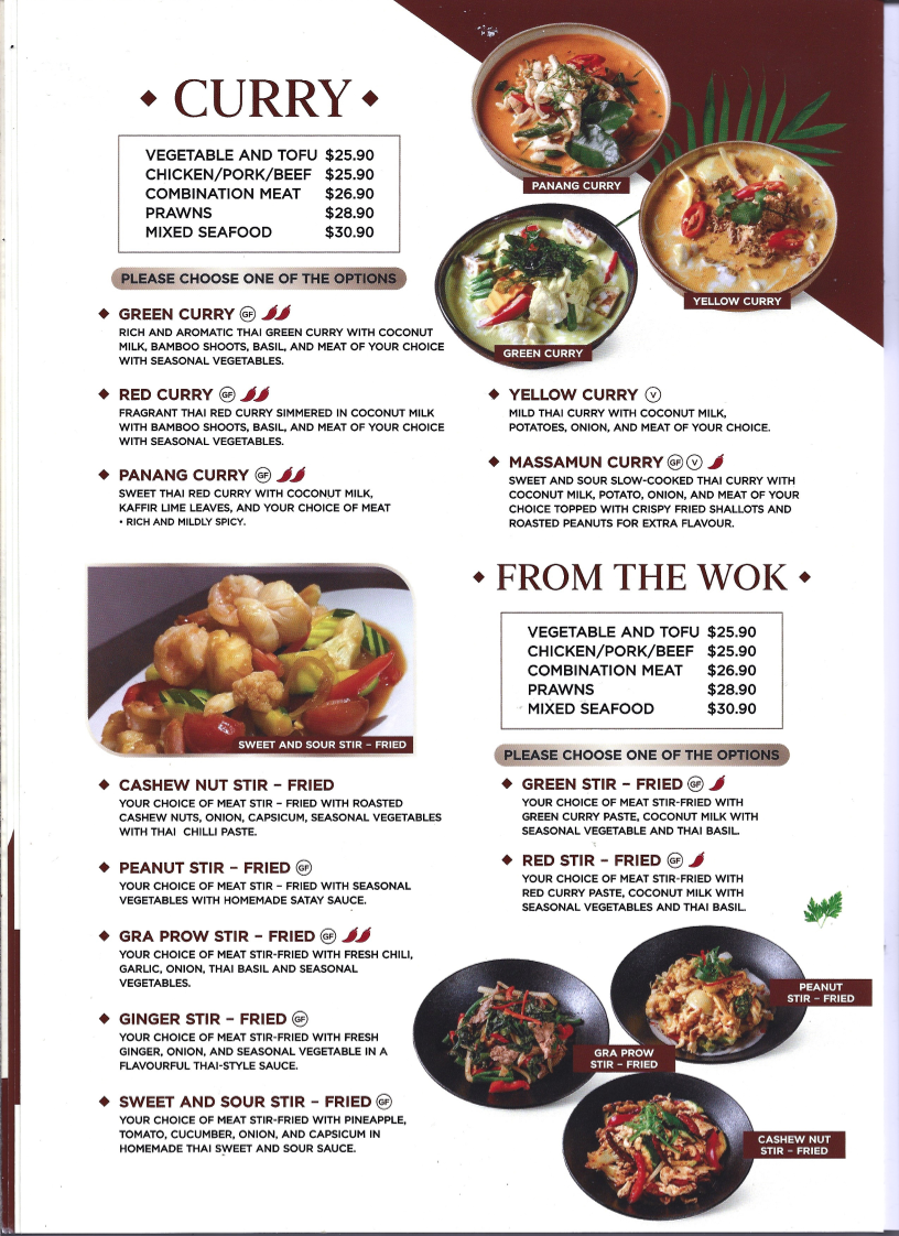Menu, Kang Thai