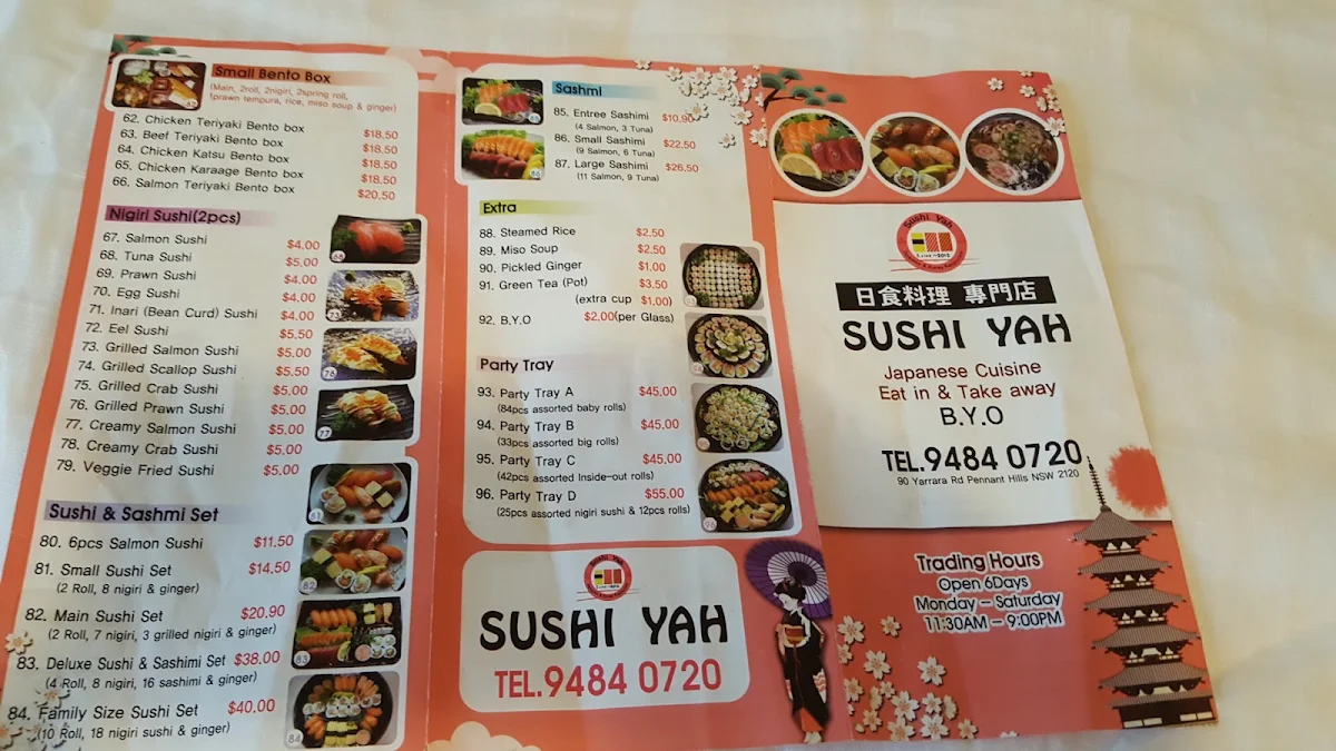 Menu, Sushi Yah