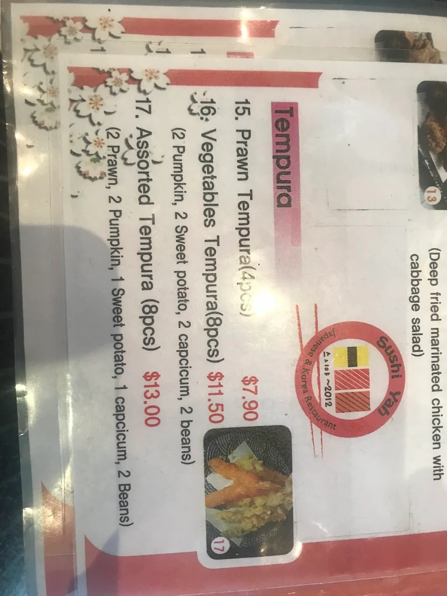 Menu, Sushi Yah