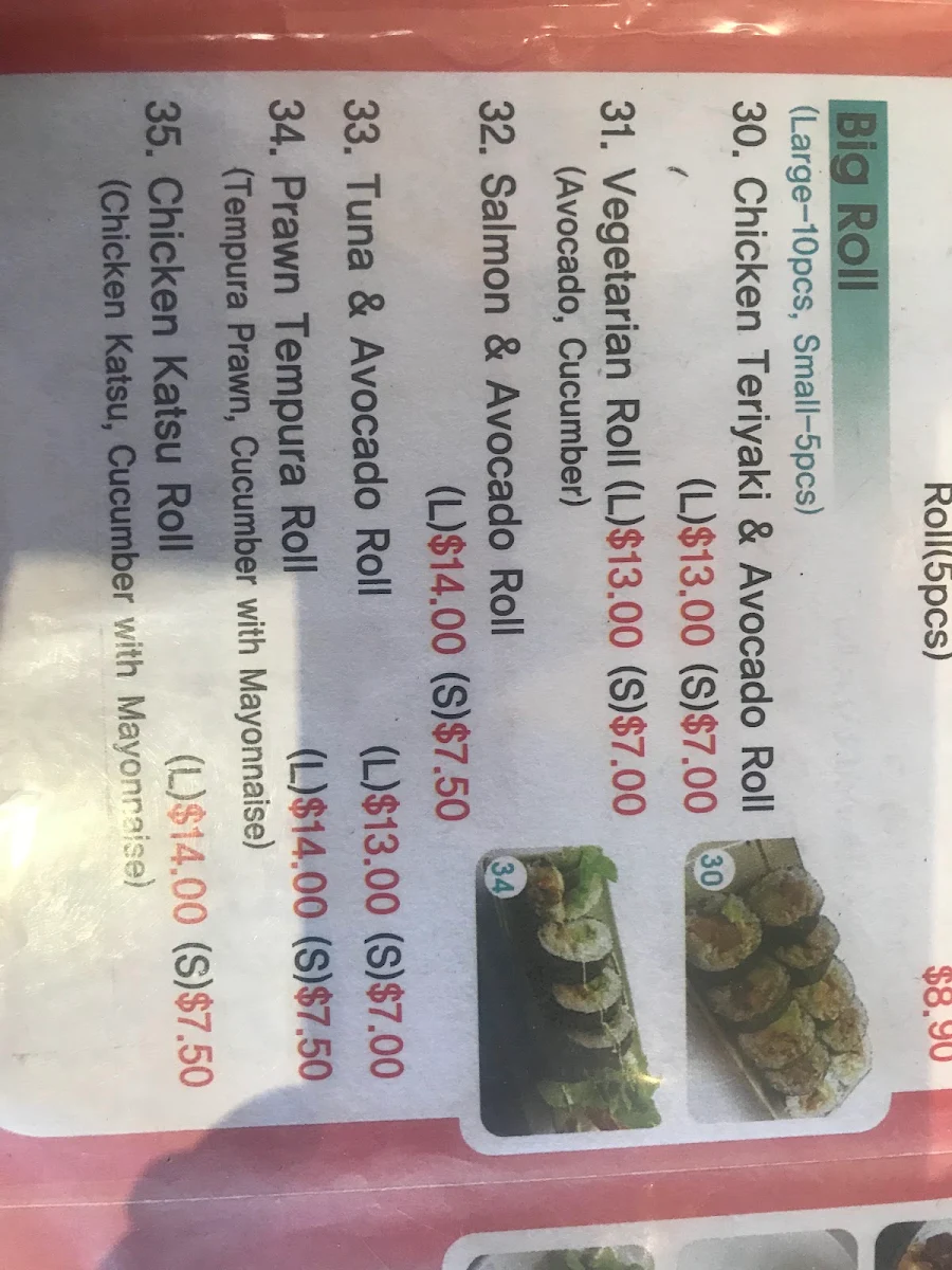 Menu, Sushi Yah