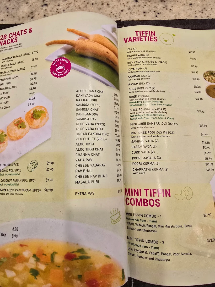 Menu, Adyar Ananda Bhavan, Sydney (A2B Sydney)