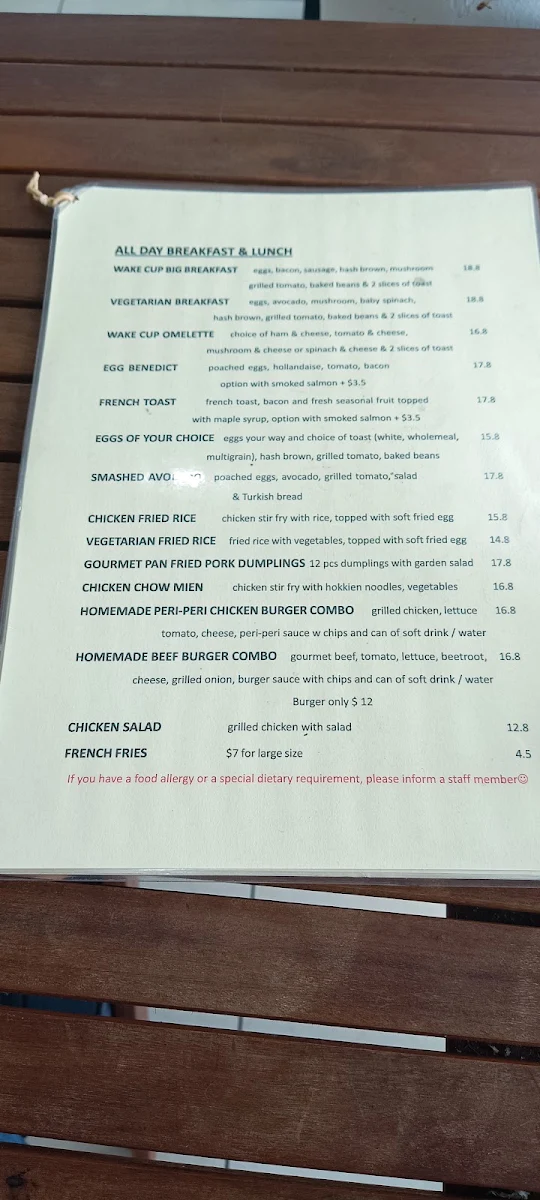 Menu, Wake Cup Cafe