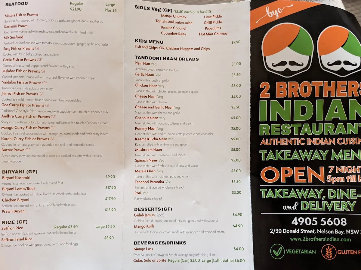 Menu, 2 Brothers Indian Restaurant