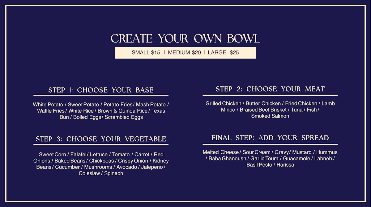 Menu, Potato Factory