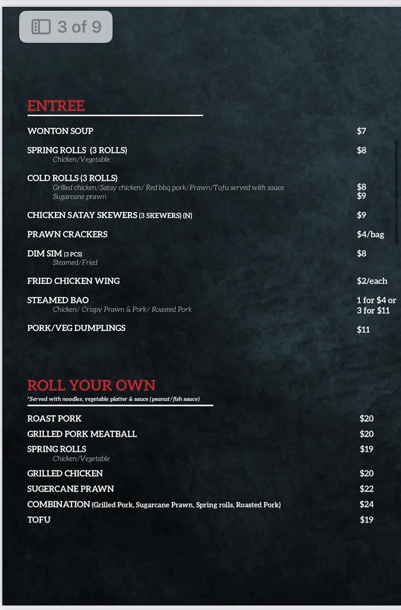 Menu, 5 Roll House_Vietnamese food_Northgate