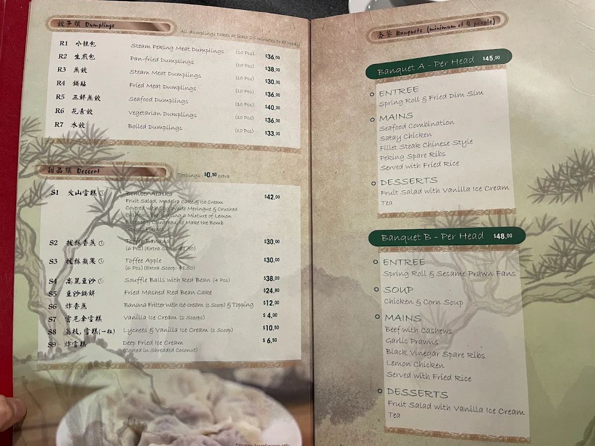 Menu, Billy's Pine and Bamboo Restaurant