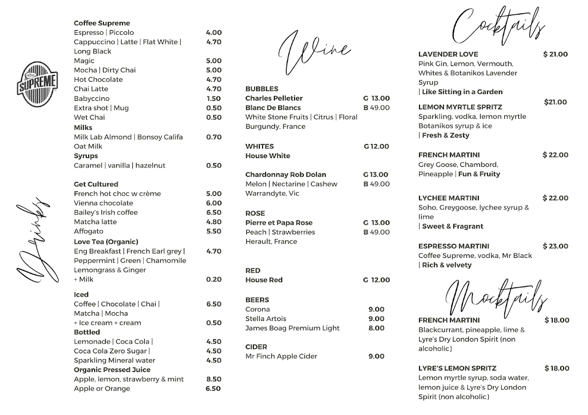 Menu, Platter Pantry