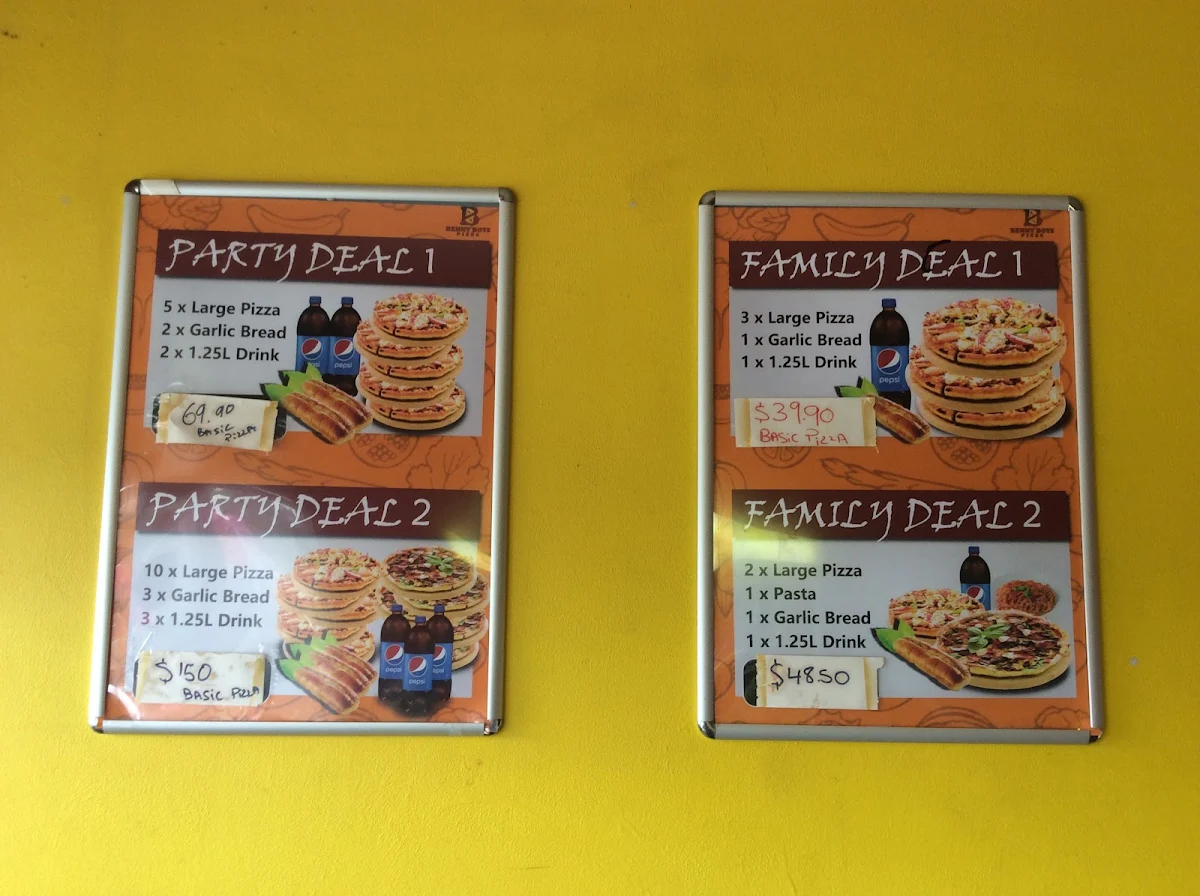 Menu, Benny Boy's Pizza