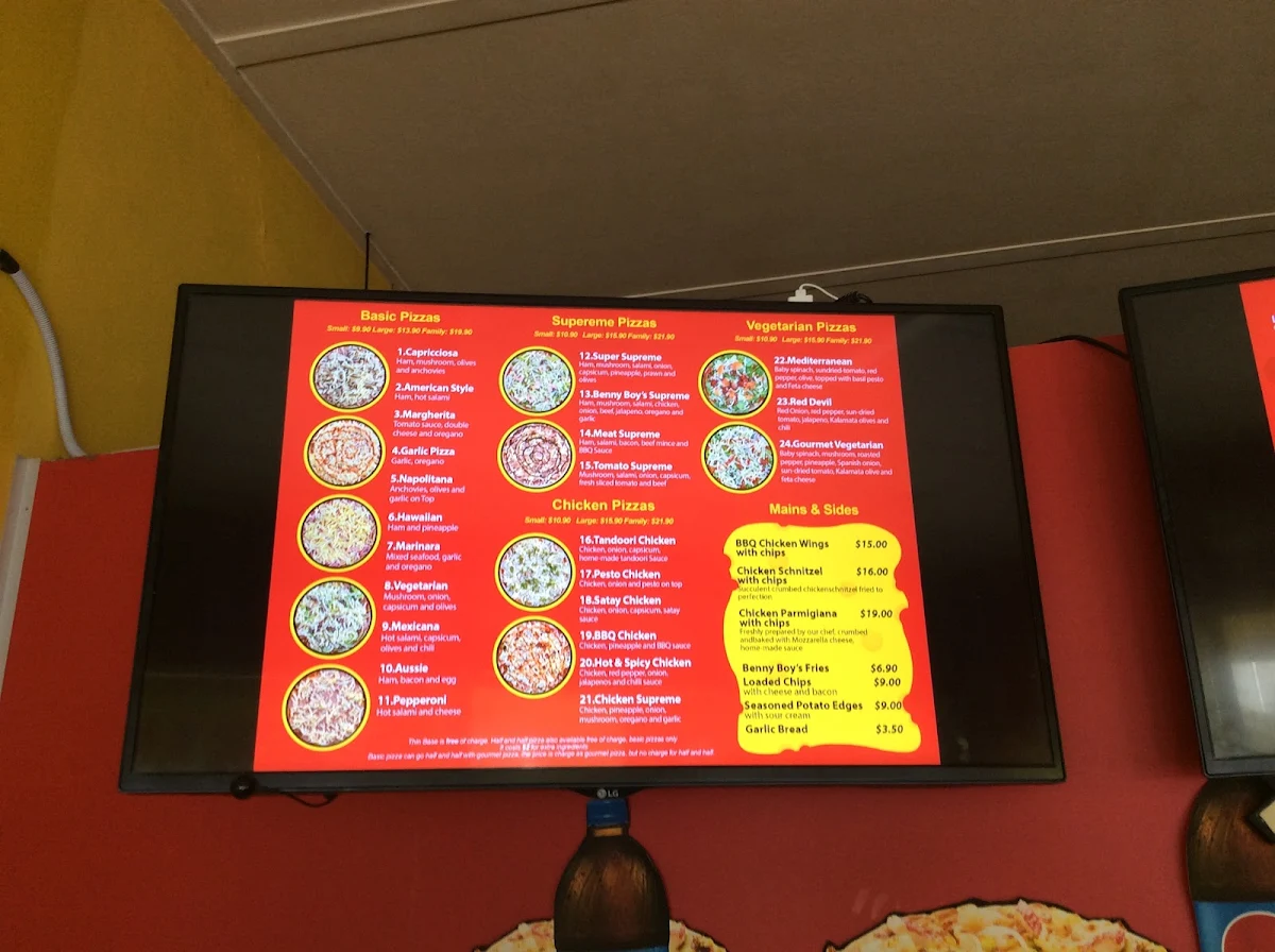 Menu, Benny Boy's Pizza