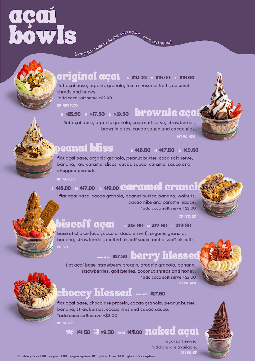 Menu, Blessed Bowls Burleigh Heads