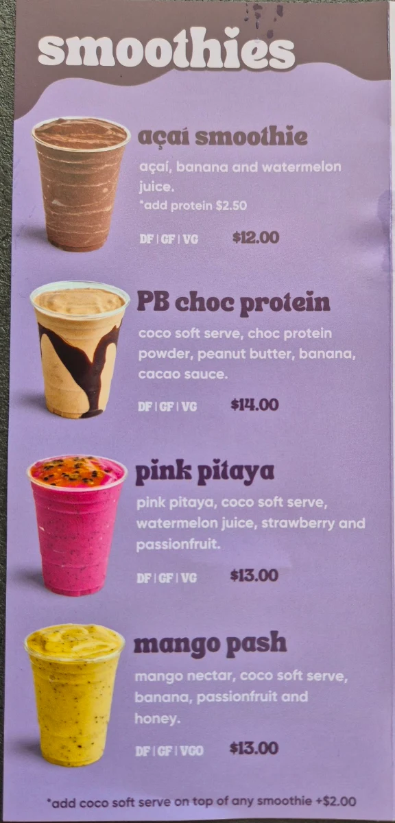 Menu, Blessed Bowls Burleigh Heads