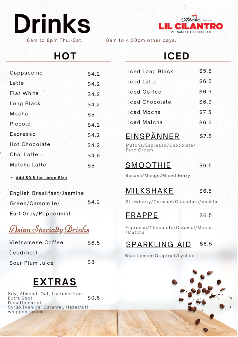 Menu, Lil Cilantro Cherrybrook