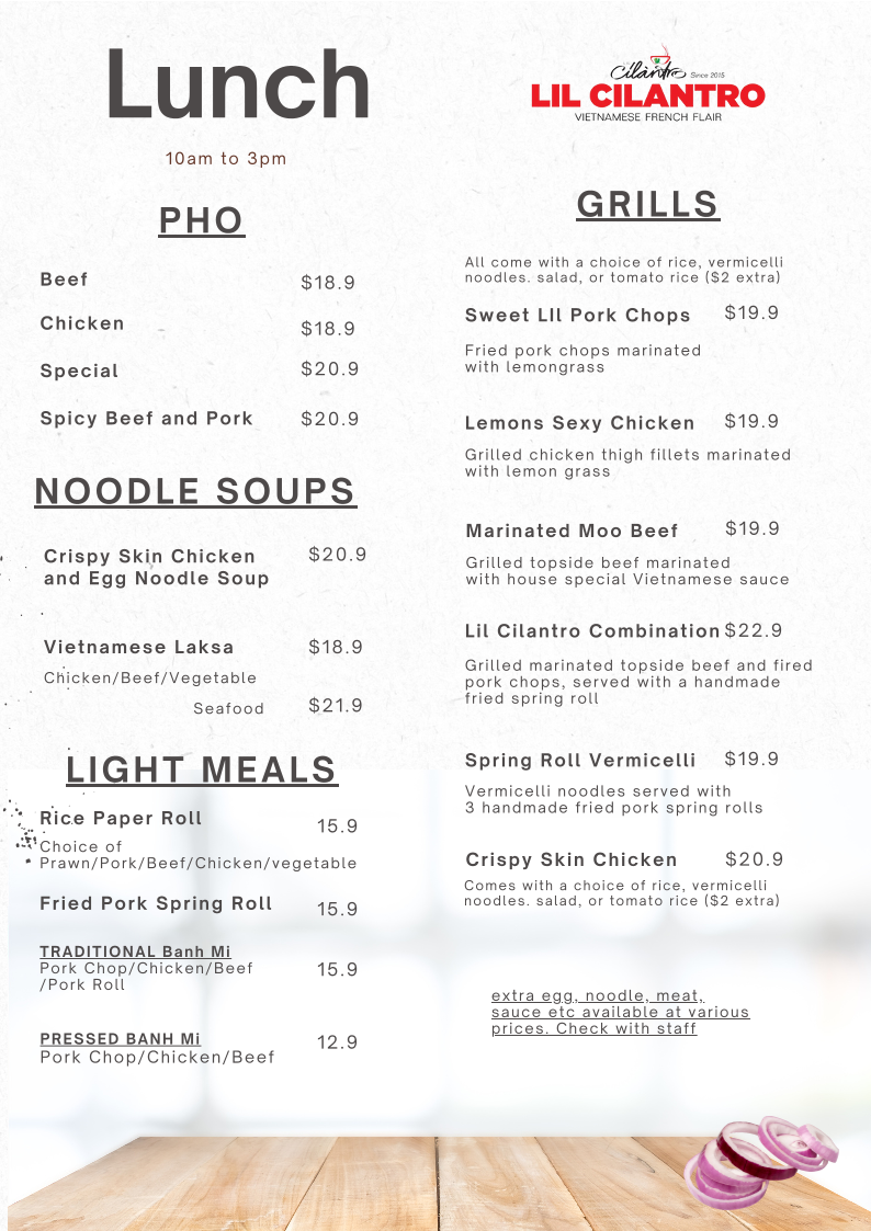 Menu, Lil Cilantro Cherrybrook