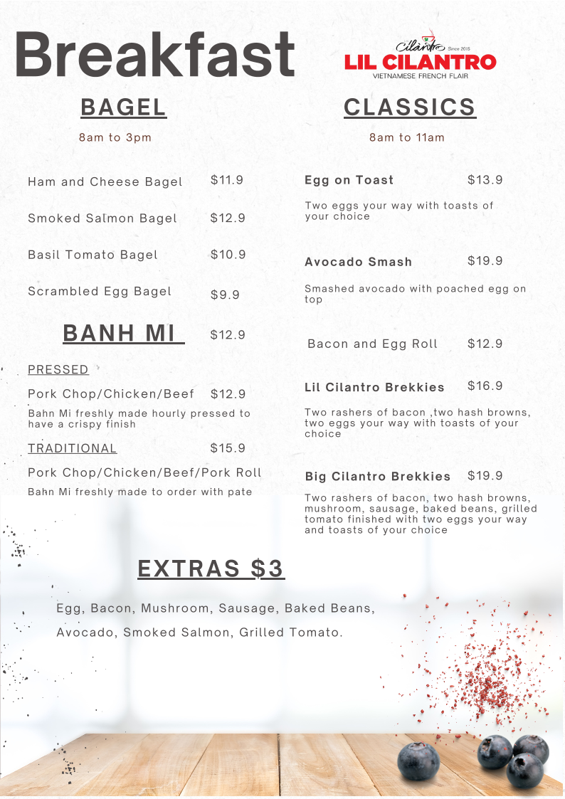 Menu, Lil Cilantro Cherrybrook