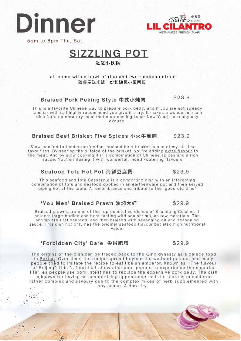 Menu, Lil Cilantro Cherrybrook