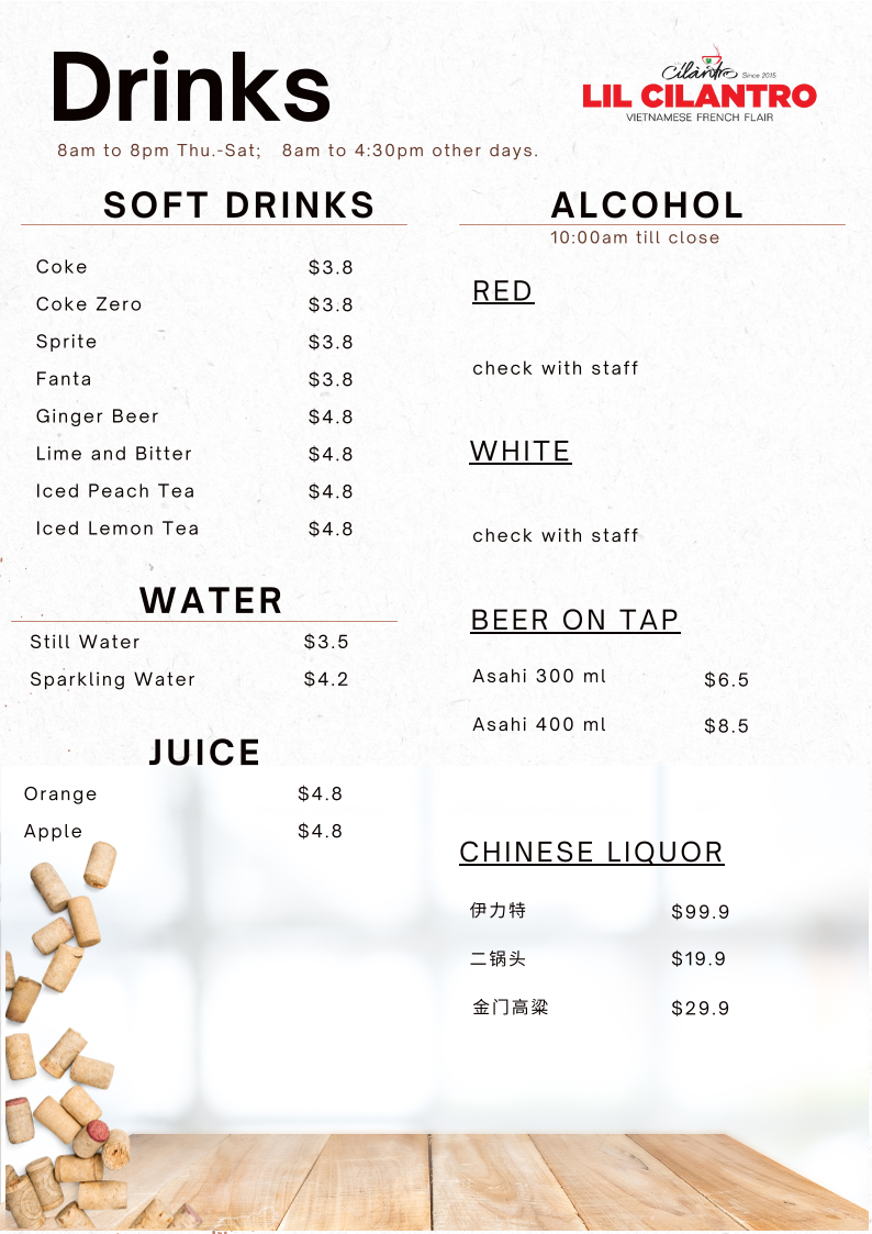 Menu, Lil Cilantro Cherrybrook