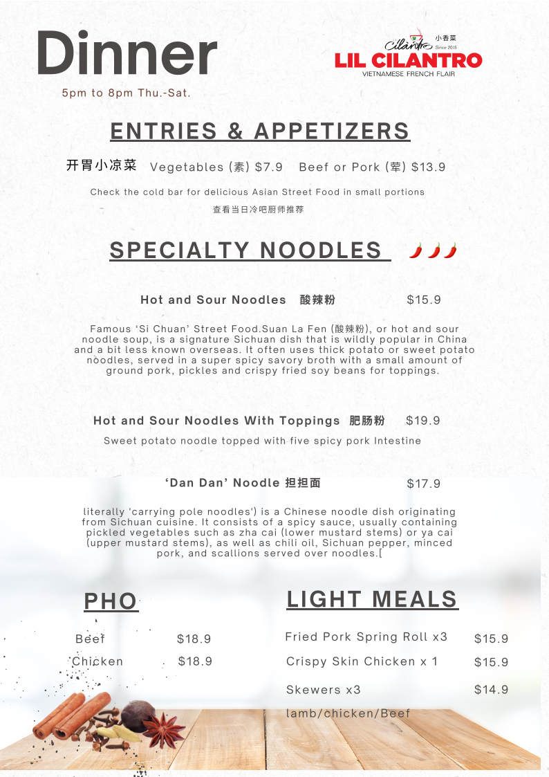 Menu, Lil Cilantro Cherrybrook