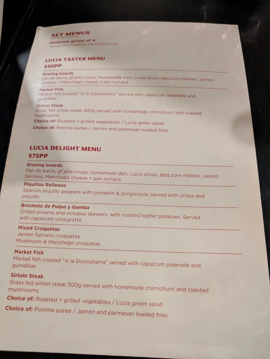 Menu, Lucia Tapas Garden
