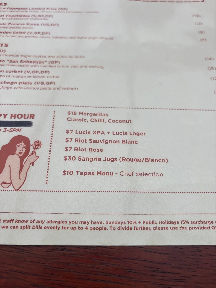 Menu, Lucia Tapas Garden