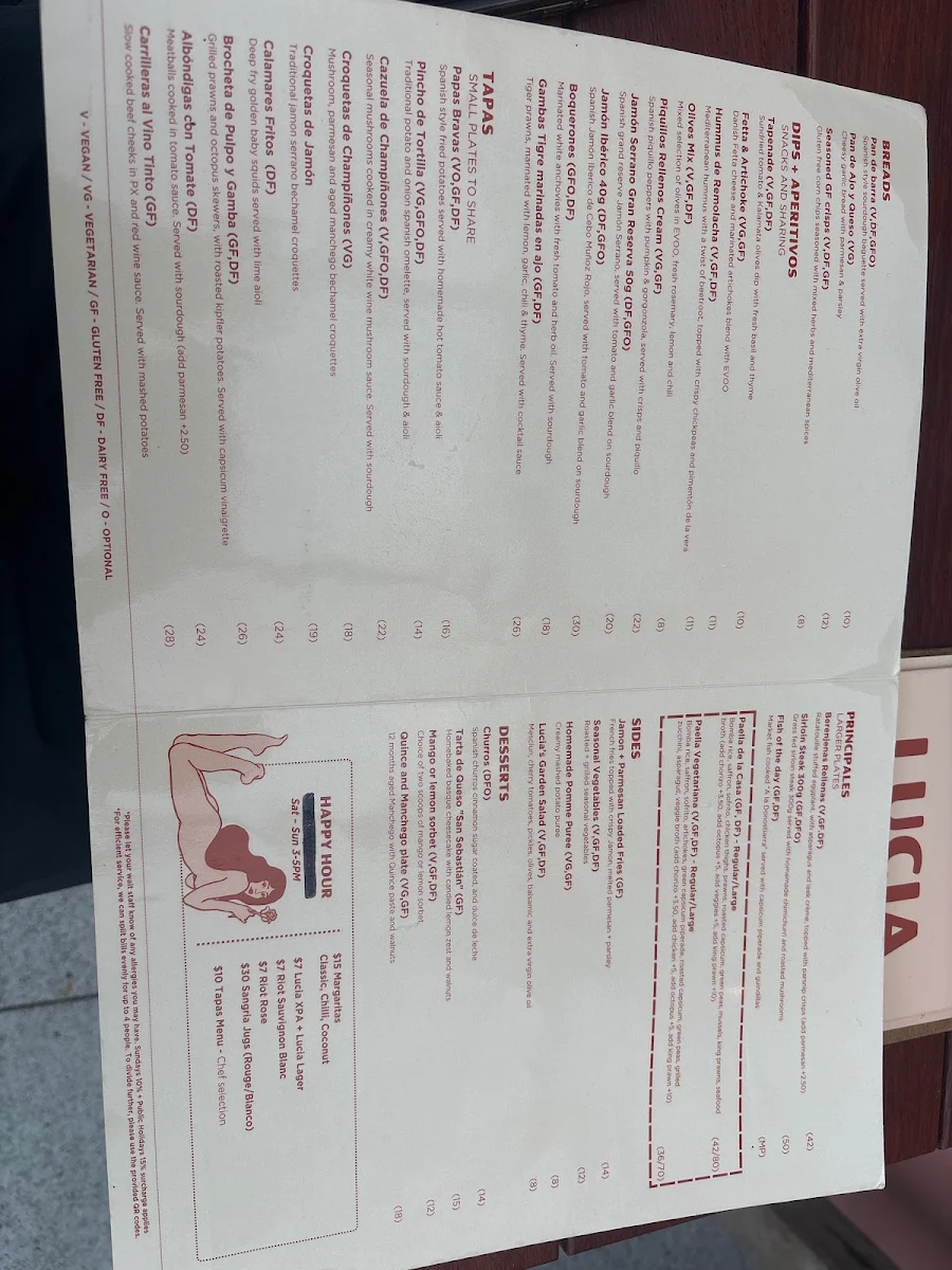 Menu, Lucia Tapas Garden