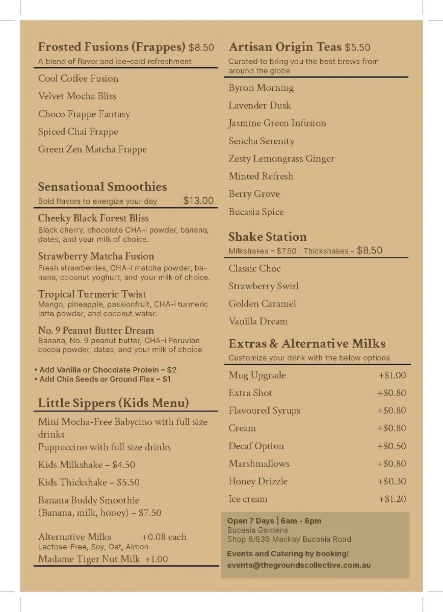 Menu, The Grounds Collective