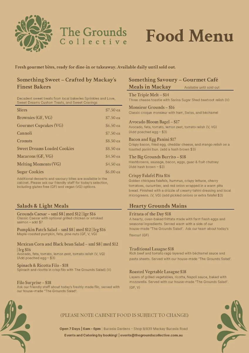 Menu, The Grounds Collective