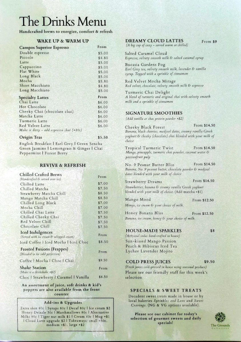 Menu, The Grounds Collective