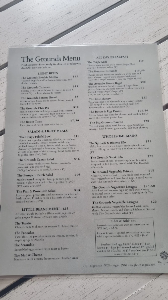 Menu, The Grounds Collective