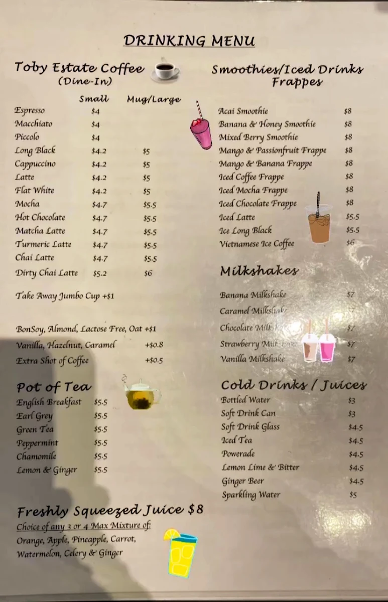 Menu, Coffee Lounge Lugarno