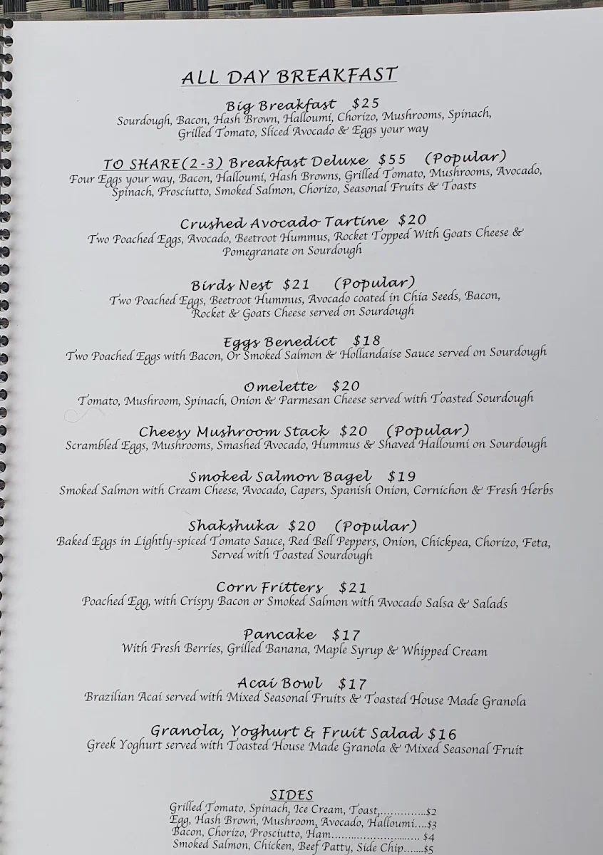 Menu, Coffee Lounge Lugarno