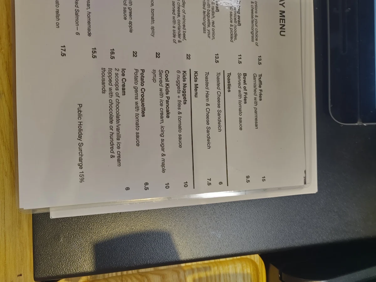 Menu, The Wedge Cafe