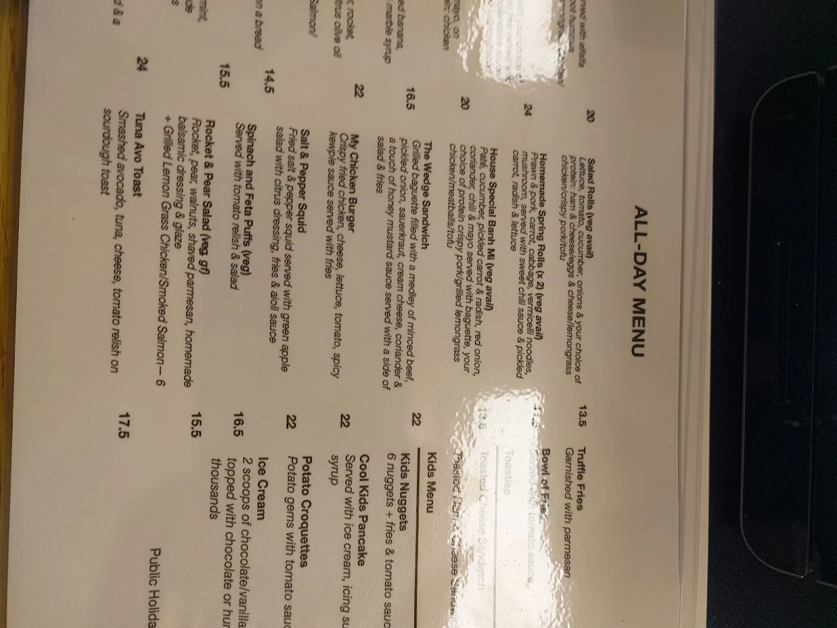 Menu, The Wedge Cafe
